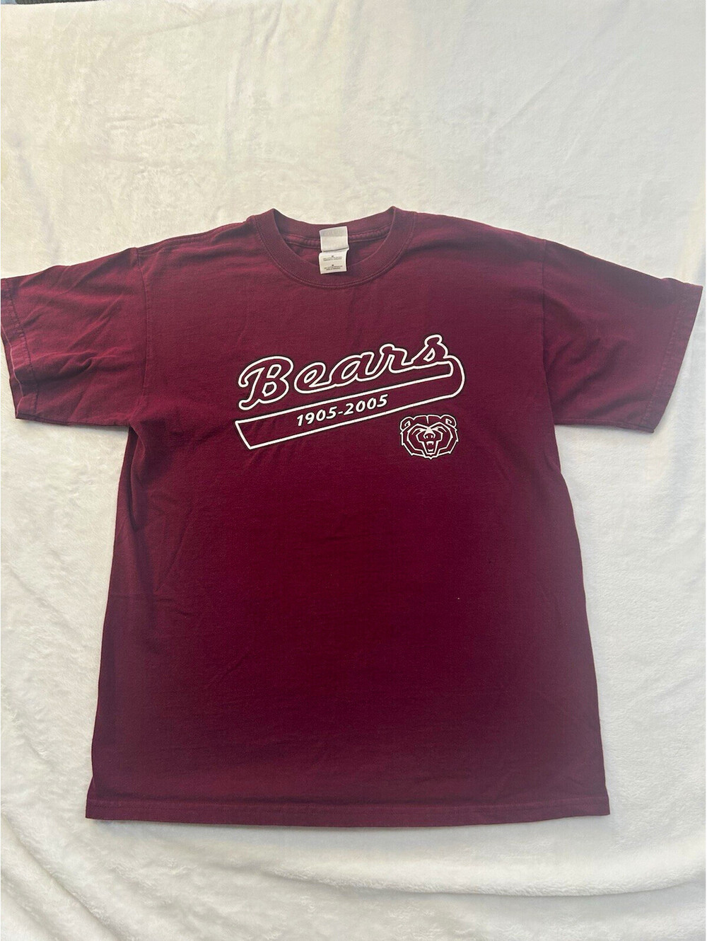 Hanes ComfortSoft Burgundy Bears 1905-2005 Logo Graphic Tee SS Crew Neck M